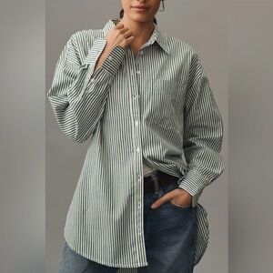 Maeve by Anthropologie Green Striped Button Down